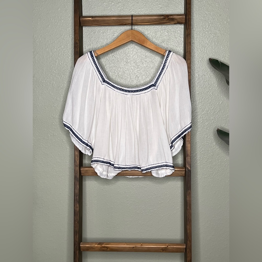 Forever 21 White Blouse with Navy Trim